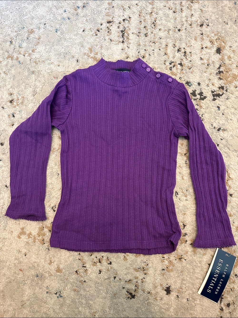 Vintage Ralph Lauren Kids Toddler Purple Ribbed Button-Shoulder Slim Sweater Top